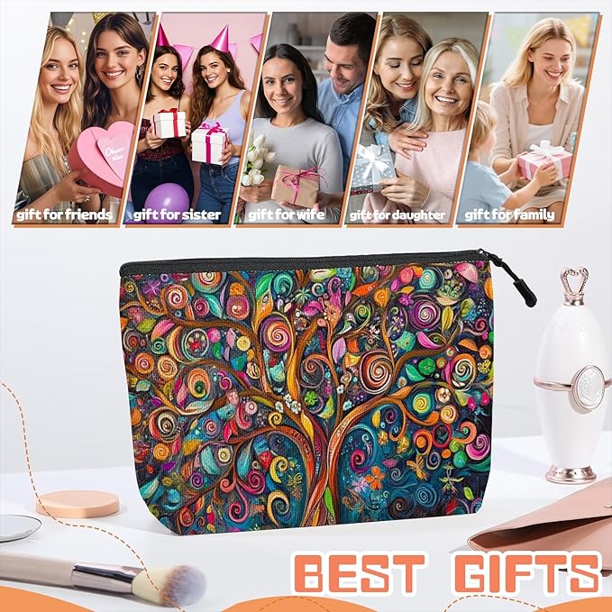 Cosmetic Bags Travel Makeup Toilet Case Waterproof Pouch for Women Girls 6.7X9.45inches - Colorful Abstract Tree With Swirling Patterns
