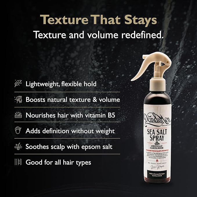 Sea Salt Spray – Lightweight Texture, Volume, and Flexible Hold with Epsom Salt & Pro-Vitamin B5 (8.45 oz, Obsidian Cardamom)