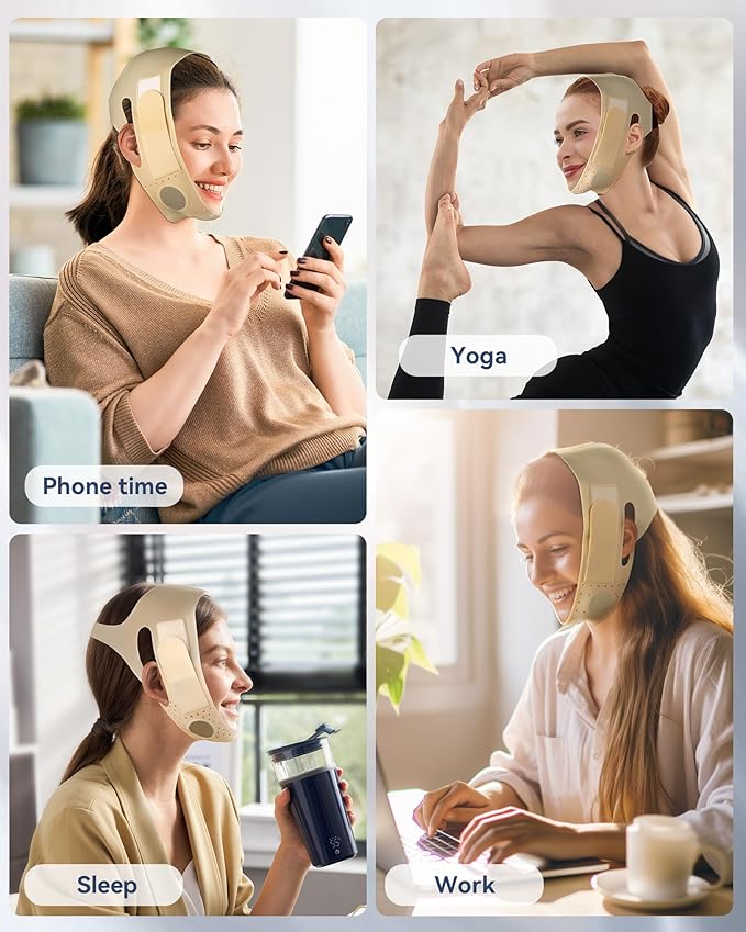 Reusable V Line Silicone Face Strap, Soft Silicone Chin Strap for Women 23-27 Inches (Nude)