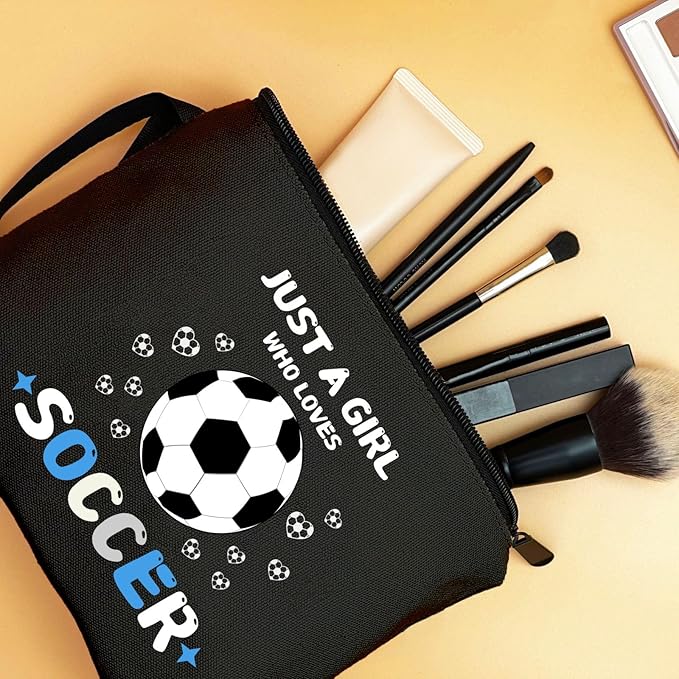 Soccer Cosmetic Makeup Bag, Soccer Gifts for Girls, Travel Organizer, Multifunctional Cosmetic Bag, Black