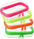 Hoolerry 4 Pcs Hard Clear Zipper Case Makeup Bags Plastic Pencil Pouch Transparent Storage Box Containers for Cosmetics, Snacks, Building Blocks, Puzzles(Fluorescent,5 x 3 x 2 in)
