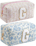 JOVAKIT Makeup Bag Cosmetic Bags for Women, Christmas Gifts for Girls Age 6-18, Alphabet Pink Floral Coquette Zipper Travel Makeup Pouch, Organizer Case Trendy Stuff (Pink+ Blue G)