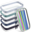 Sanwuta 6 Pcs Clear Hard Zipper Case Hard Plastic Zipper Pouches Makeup Bag Pencil Pouches Transparent Cases for Snacks Plastic Storage Organizer Box for Travel(Blue-green,7.48 x 3.94 x 2 Inch)