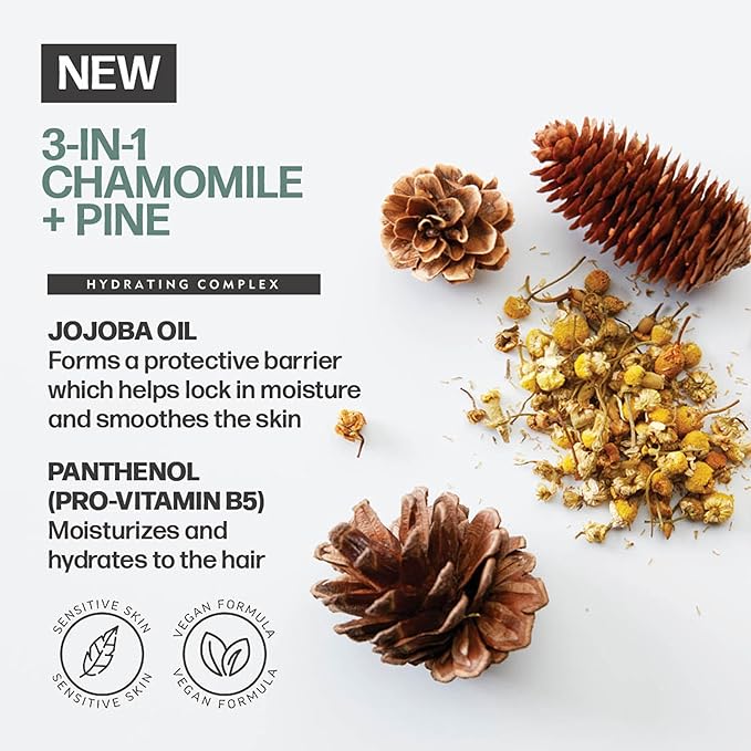 AMERICAN CREW 3-in-1 Chamomile & Pine, Shampoo, Conditioner & Body Wash for Men, Hair Care Gift for Him, Calming and Relaxing Fragrance, 8.4 fl oz