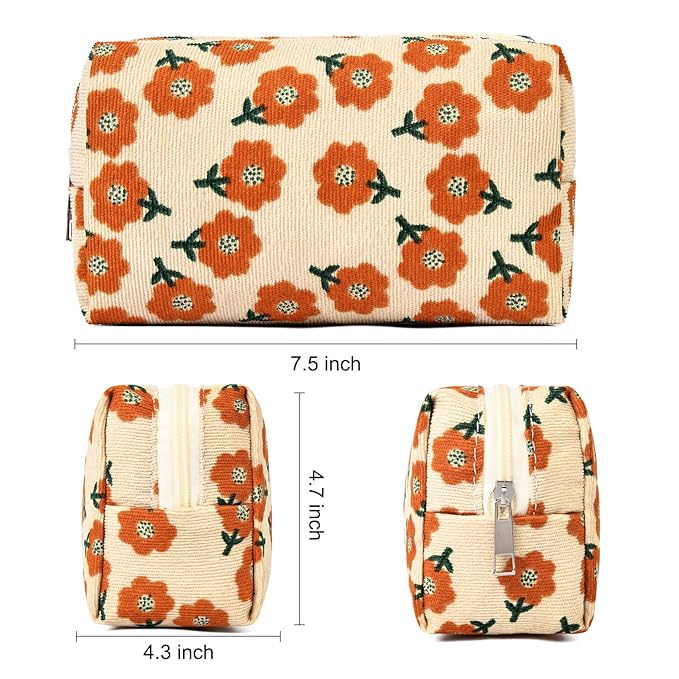 SOIDRAM 2 Pieces Makeup Bag Floral Cosmetic Bag Purple Blue Makeup Pouch Travel Toiletry Bag Organizer Cute Makeup Brushes Storage Bag for Women