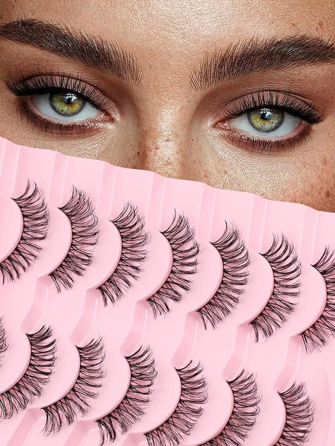 Lashes Cat Eye False Eyelashes Wispy 13MM Natural Lashes with Memory Band C Curl Lash Strips 3D Volume Fake Eyelashes Natural Look Siligli 7 Pairs