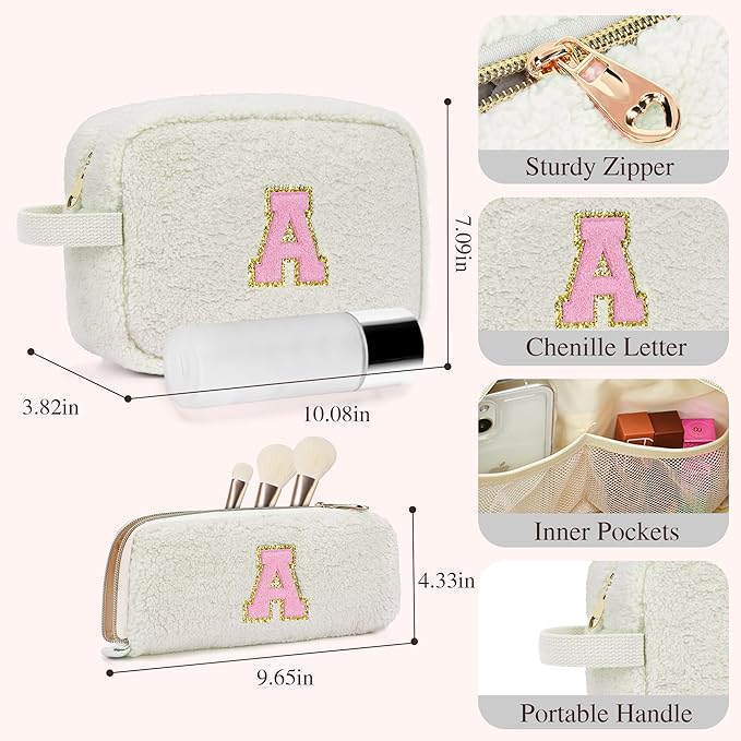for Christmas Day Gifts, Travel Makeup Bag for Women, Initial Make Up Bag Set for 6 7 8 9 10 11 12 13 Years Old Kids Tween Girls, Large Cosmetic Skincare Bags for Birthday Gifts, White C
