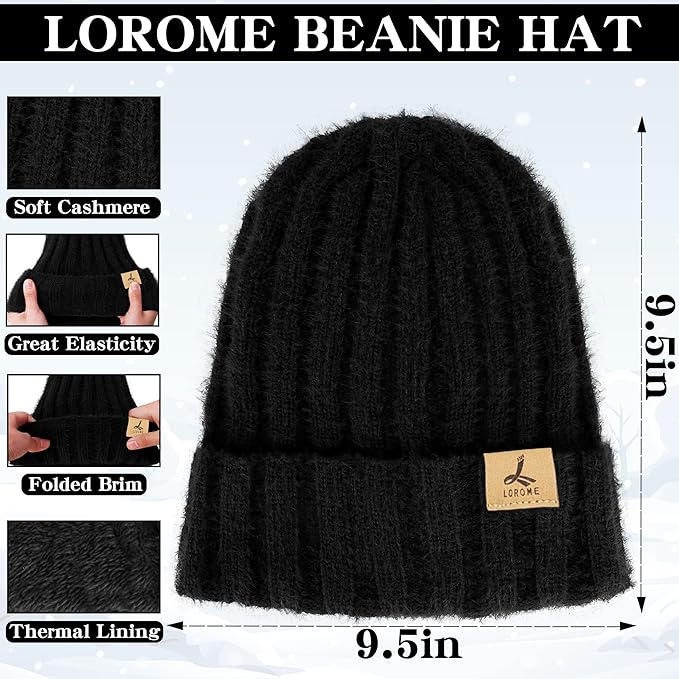 Winter Beanie Hat Scarf Gloves, Warm Fleece Knit Hat Long Scarf Neck Warmer Touch Screen Winter Gloves Set Gifts for Women