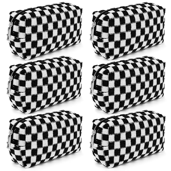 SOIDRAM Checkered Makeup Bag Preppy Cosmetic Bag Bulk Black Makeup Pouch Personalize Travel Toiletry Bag Organizer Cute DIY Makeup Brushes Storage Bag for Women