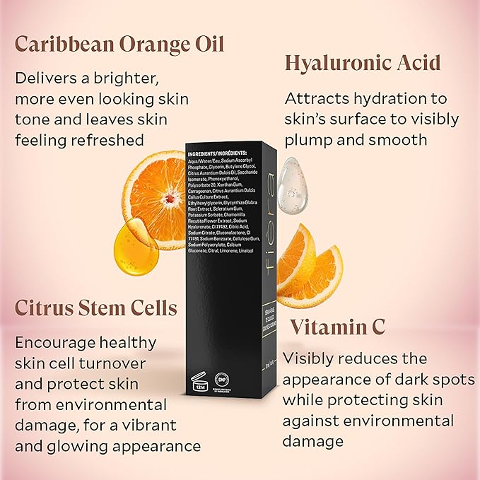 Fièra Vitamin C Serum with Hyaluronic Acid & Citrus Stem Cells - Anti-Aging Brightening, Firming, Hydrating Serum for Mature Skin, Reduces Dark Spots, Fine Lines & Boosts Radiance - 1 FL. OZ. / 30 ML