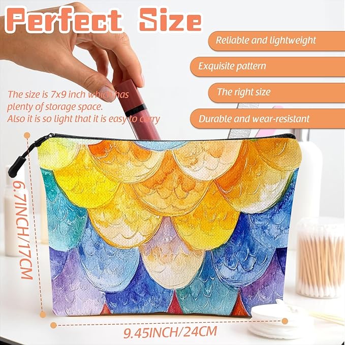 Cosmetic Bags Travel Makeup Toilet Case Waterproof Pouch for Women Girls 6.7X9.45inches - Colorful Scales Pattern in A Dreamy Design