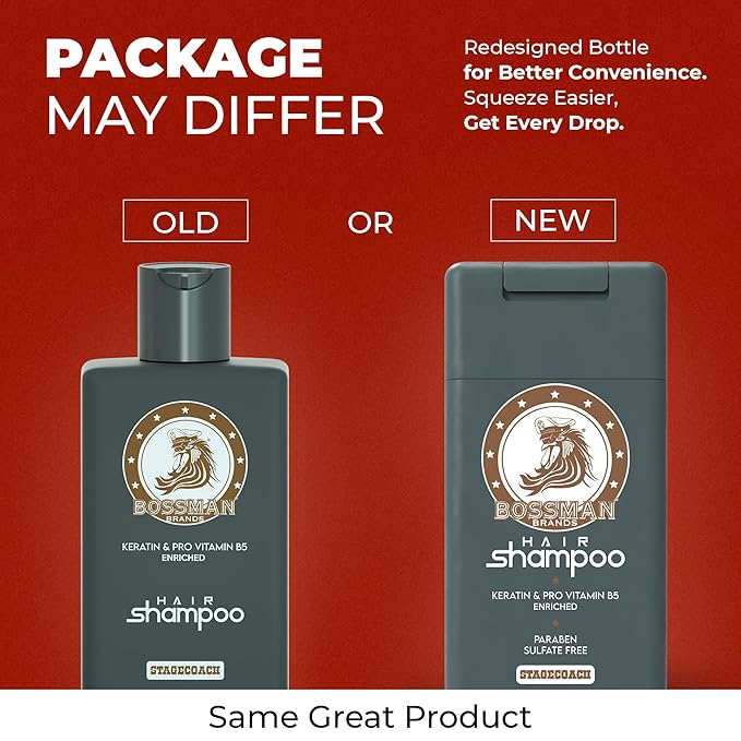 Bossman Hair Shampoo for Men – Natural Moisturizing Men's Shampoo with Keratin & Vitamin Pro5 Enriched - Paraben & Sulfate Free (Stagecoach Scent)