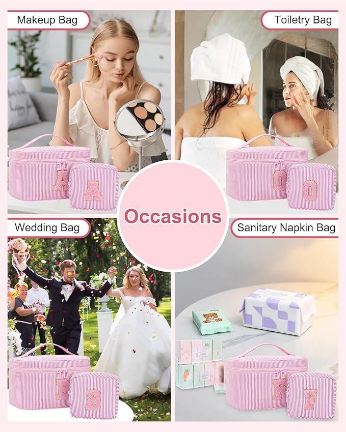 Initial Makeup Bag - Personalized Monogram Cute Makeup Bags,Make Up Case for Women Her Best Friend Friendship Sister Teacher,Birthday Gifts for Women,Girls Makeup Toiletry Bag Pouch,Pink R