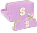 Personalized Initial Makeup Bag Trendy Stuff Corduroy Cosmetic Bag Travel Toiletry Bag for Women, Christmas/Thanksgiving/Halloween Gifts Makeup Organizer Case for Teen Girls Mom Girlfriend Wife.
