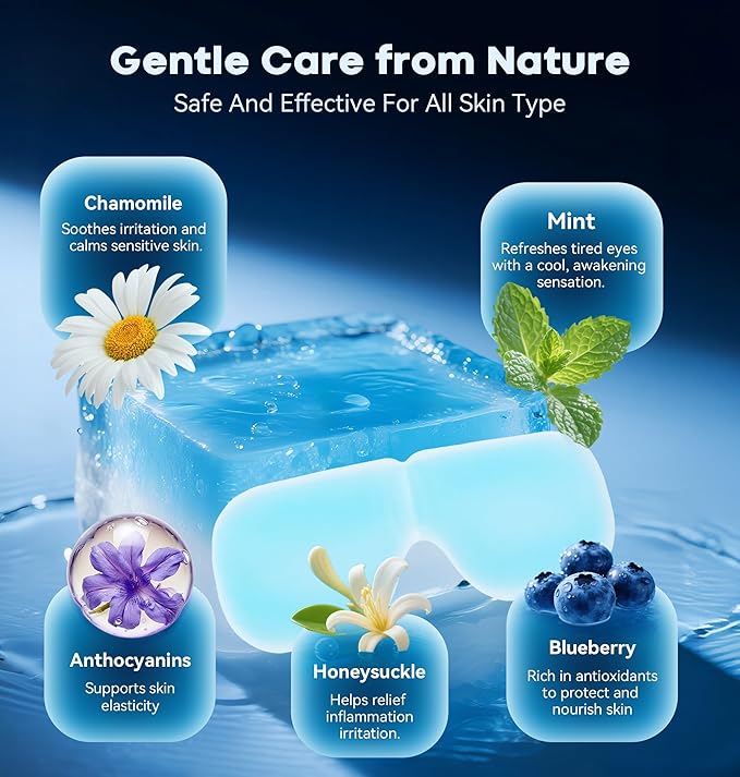 20-Pack Cold Eye Mask, Disposable Hydrogel Eye Patches, Gel Sheet Mask for Tired Eyes & Puffiness，Self Cooling Compress, Travel Essentials & Relaxation Gifts for Women, Stocking Stuffers for Adults