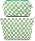 SOIDRAM 2 Pcs Checkered Makeup Bag Large Cosmetic Bag Toiletry Bag Makeup Pouch Travel Bag Organizer Cute Makeup Brushes Aesthetic Accessories Storage Bag for Women Green