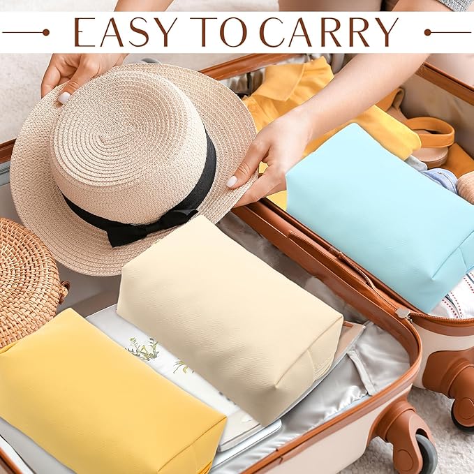 Sanwuta 9 Pcs Makeup Bags Bulk PU Double Zippers Cosmetic Bag Makeup Toiletry Christmas Small Pouch Portable Travel Organizers Case for Women Bridesmaid Party End of The Year(Macaron Colors)
