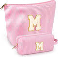 mibasies 2 PCS Initial Makeup Bags: Mothers Day Gifts for Women - Best Friend Birthday Gifts Graduation Gifts Wedding Bridesmaid Girlfriend Wife Daughter Sister Girl Gifts - Pink M