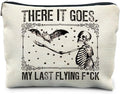 Halloween Makeup Bag, Goth Skeleton & Bat Design, White, Waterproof Linen Cosmetic Bag for Women
