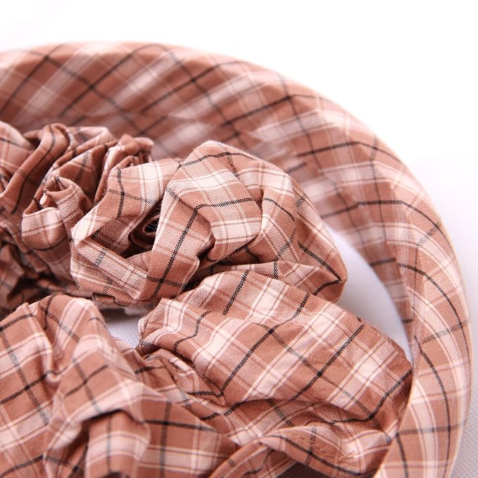 Headband and Scrunchie Set for Women 2Pack Hair Ties for Girls Elastics Bands Ponytail Holder Hair Accessories Coffee Lattice