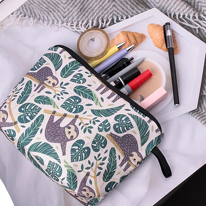 Cute Animal Lovers Gifts Tropical Sloth Cosmetic Bag Makeup Pouch with Zipper (sloth)