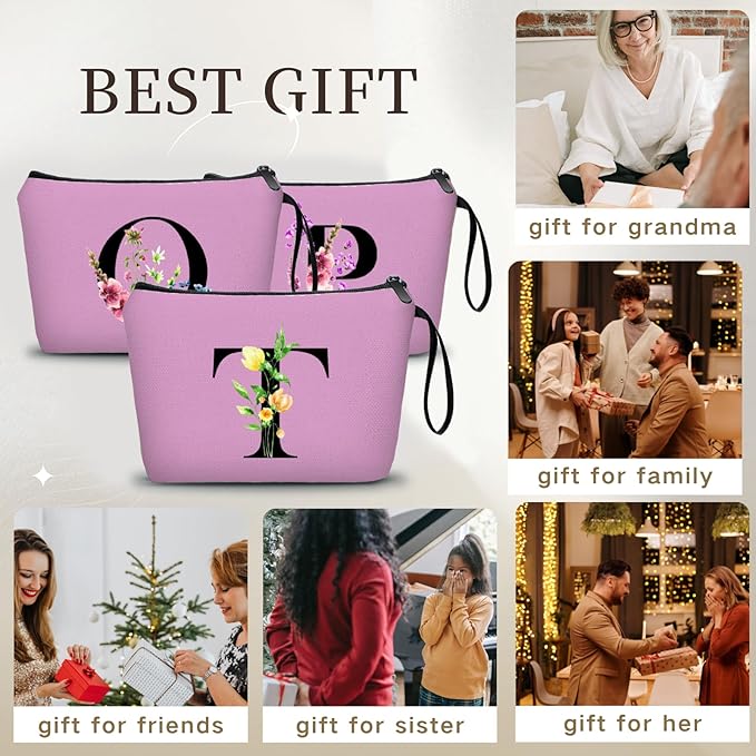 Women Birthday Unique Bride to be Bridal Shower Initial Gifts for Mom Sister Friend Her Teacher Aunt Makeup Cosmetic Bag with Mirror Mothers Day Christmas Graduation T