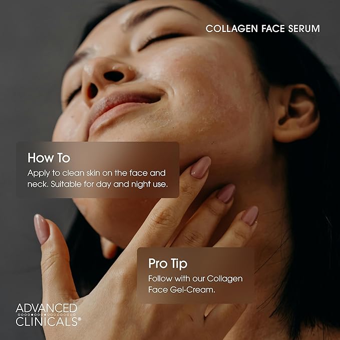 Advanced Clinicals Collagen Serum For Face | Visible Anti Aging Collagen Peptide Serum + Hyaluronic Acid Moisturizer Improves Look Of Wrinkles, Dry Skin, & Fine Lines, No added Fragrance, 1.75 Fl Oz