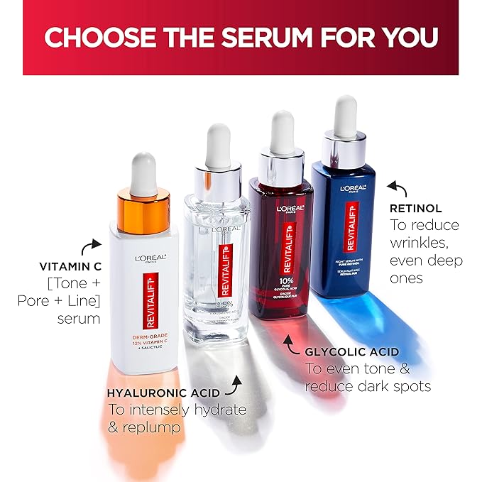 L'Oreal Paris Revitalift 12% Pure Vitamin C Serum, Brightening Serum For Face with Vitamin E, Salicylic Acid, 1 oz + Moisturizer Sample