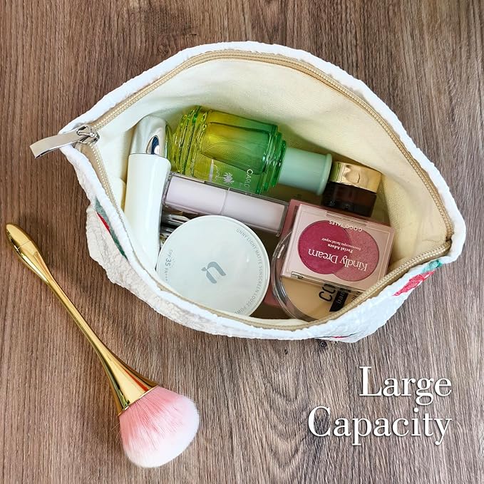 STARDW Flower Cosmetic Bags Makeup Bags for Women and Girls,Travel Makeup Bag Large Capacity Canvas Makeup Bag,Makeup Organizer Bag Zipper Pouch (Rose Red)