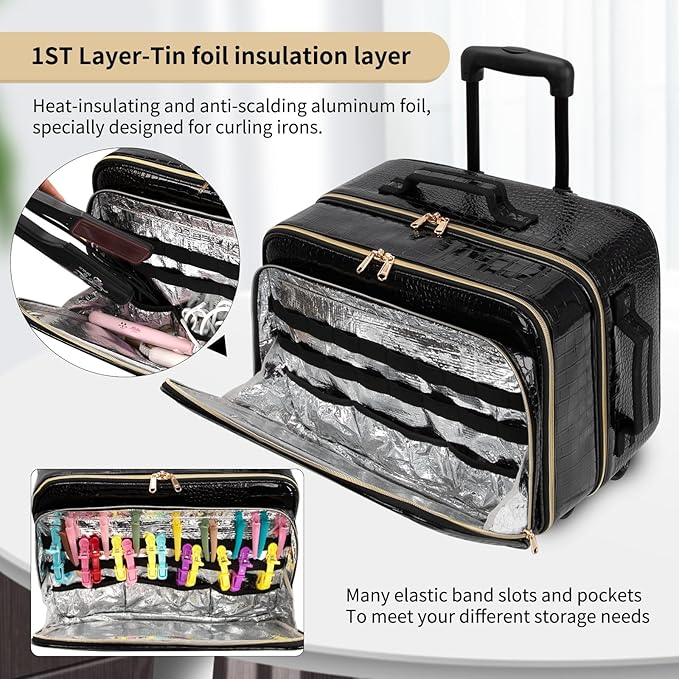 OCHEAL Rolling Makeup Train Case,with 7 Pcs Clear Makeup Bags, 18" Carry On Travel Cosmetic Organizer Suitcase,Extra Large Storage Trolley Makeup Case On Wheels for Hairstylist Cosmetology Artist