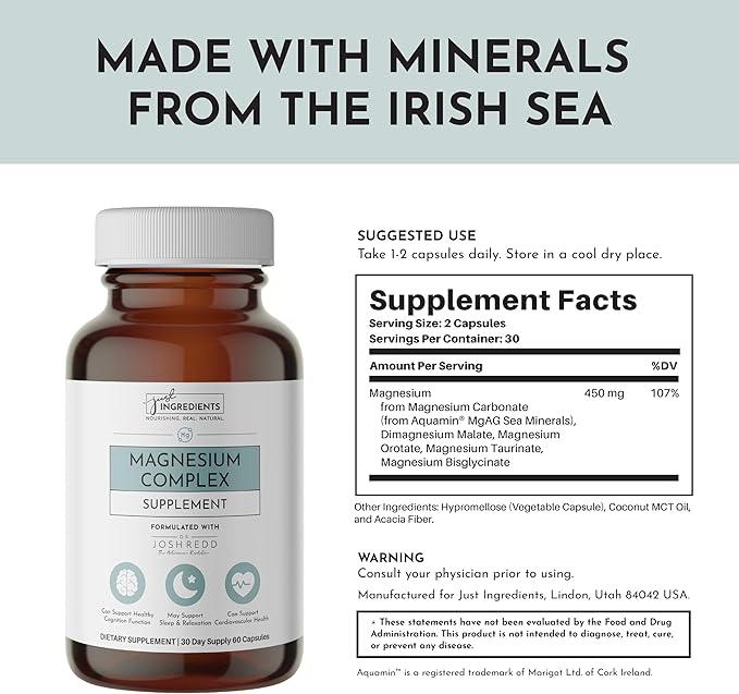 Magnesium Complex – 60‑Capsule Five Bioavailable Magnesium Forms (Aquamin® Sea Minerals, Malate, Orotate, Taurate, Bisglycinate) – Supports Relaxation, Sleep, Mood, Heart & Nervous System