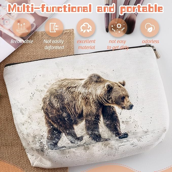 Makeup Bag Travel Cosmetic Bags Small Makeup Case Waterproof Zipper Pouch for Women Girls 7X9inches - Bear'S Journey in A Misty Watercolor Landscape
