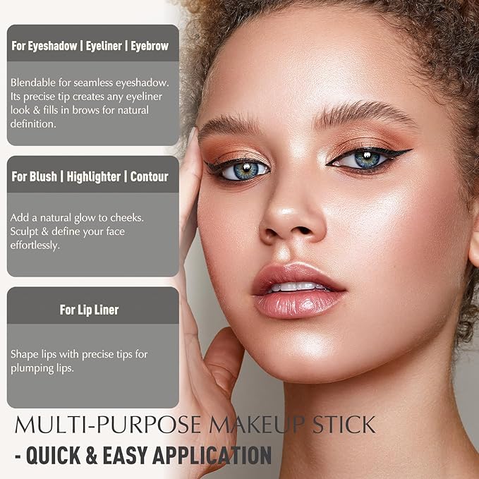 Eyeshadow Stick, Putty Matte Cream Eyeshadow Long-Lasting Crease-Proof Eye Shadow Eyeliner Pencil High Pigmented Neutral Highlighter Makeup Crayon with Blending Brush & Built-in Sharpener
