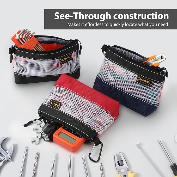 Clear Tool Pouch, 7" Small Tool Bag, Mini Zipper Pouch, See Through Tool Pouch Bag for Tool Box Organizers and Storage, Heavy Duty Tool Bag for Men and Women, 3 Pack