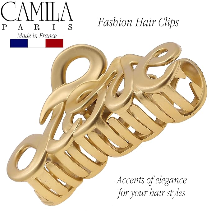 Camila Paris CP3287 French Hair Clip for Women, 3.25 inch Girls Hair Claw Clips Jaw Gold Cellulose, Fashion Durable and Styling Hair Accessories for Women, Strong Hold No Slip Grip, Made in France
