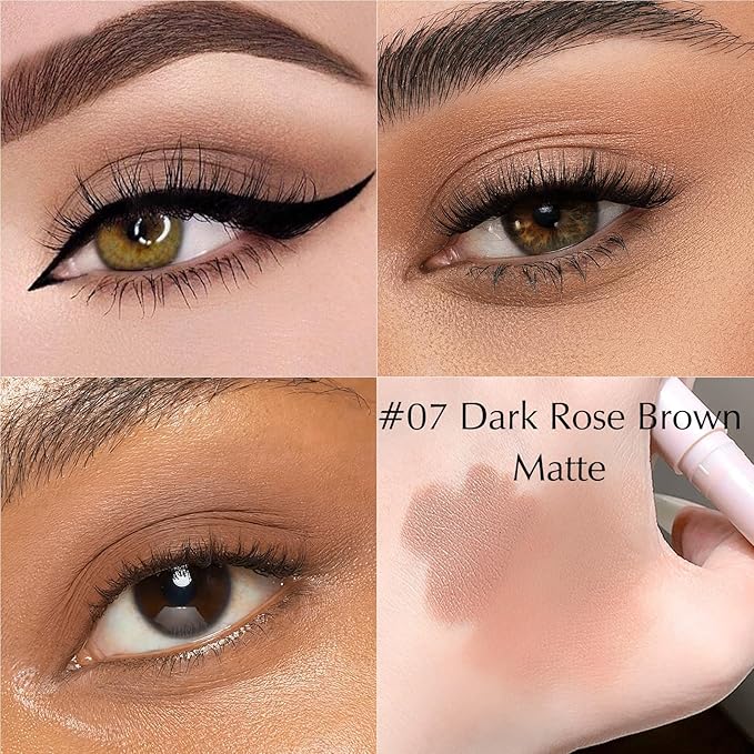 Matte Eyeshadow Stick, Dark Rose Brown Cream Eye Shadow Long-Lasting Crease-Proof Eyeliner Pencil High Pigmented Neutral Highlighter Makeup Crayon with Blending Brush & Built-in Sharpener