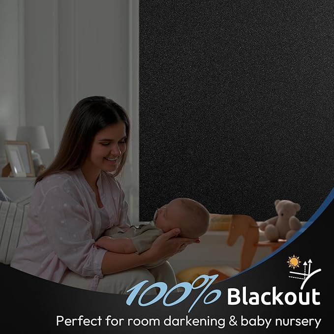 rabbitgoo Blackout Window Film, Sun Heat Blocking Privacy Cover for Glass, Removable Opaque Room Darkening Dark Black Out Window Covers Tint Shades for Home Day Sleep Light Blocker 23.6 x 118.1 Inches