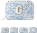 JOVAKIT Conch Alphabet Makeup Bag Cosmetic Bag for Women, Christmas Gifts for Women Girls, Blue Floral Coquette Travel Bag, Zipper Make Up Pouch Organizer Trendy Stuff (Blue Floral G)