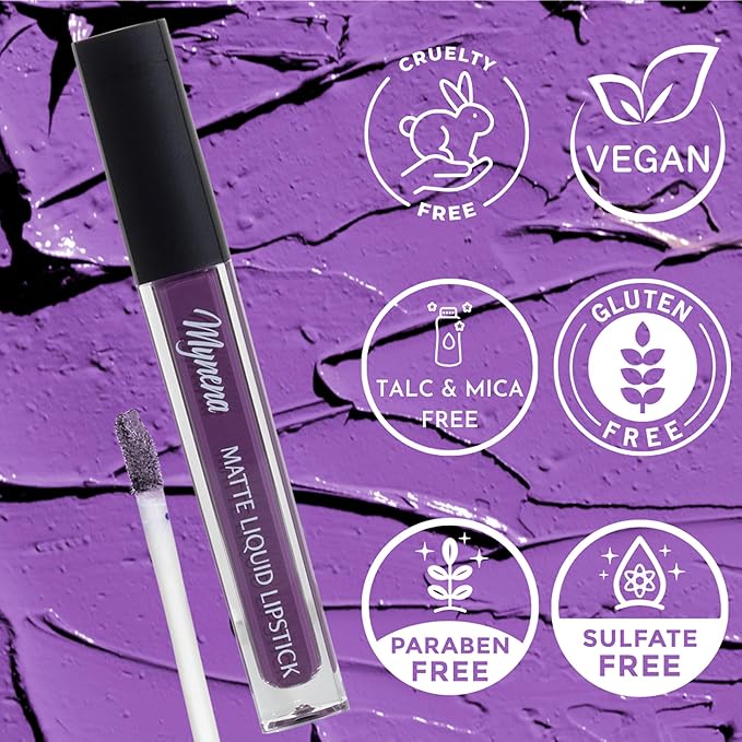 Mynena Pearl Purple Long Lasting Lipstick for Women Waterproof & Transfer-Proof | Hydrating with Shea Butter | Bold Pigment Matte Color Lip Stain | Talc-Free & Vegan Product that Performs | Sofia