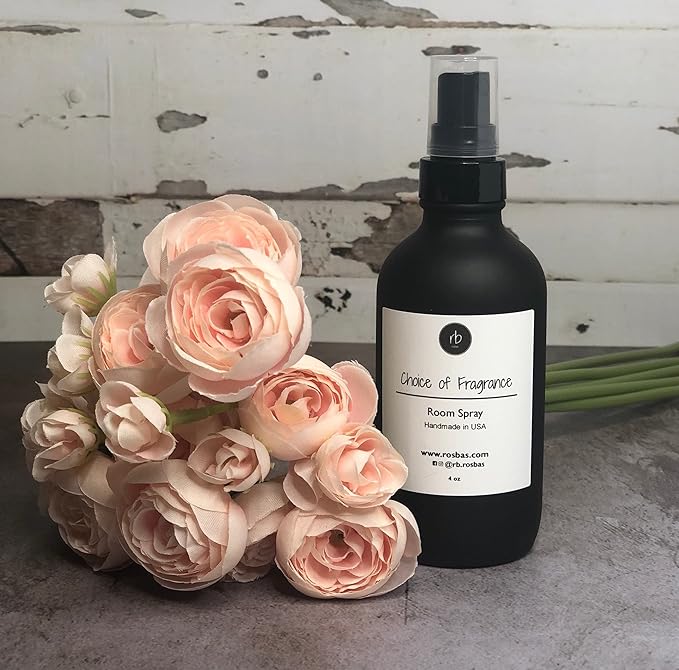 Rosbas Room Spray, Pomegranate Cider Scented, Matte Black Glass Bottle, 4 oz, Drawstring Cotton Bag, Long Lasting Scented Air Freshener, Non-Aerosol, Handmade in USA