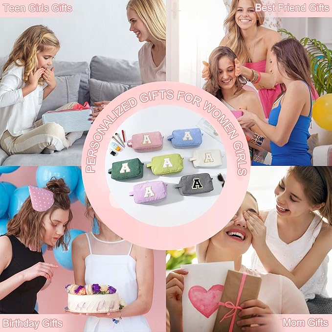 YOOLIFE Birthday Gifts for Women - Cute Makeup Bag Makeup Brush Bag Preppy Bridal Shower Gifts Womens Gifts Pink Makeup Bag Personalized Gifts for Friend Sister Mom Gifts for Women Girls Pink Letter J