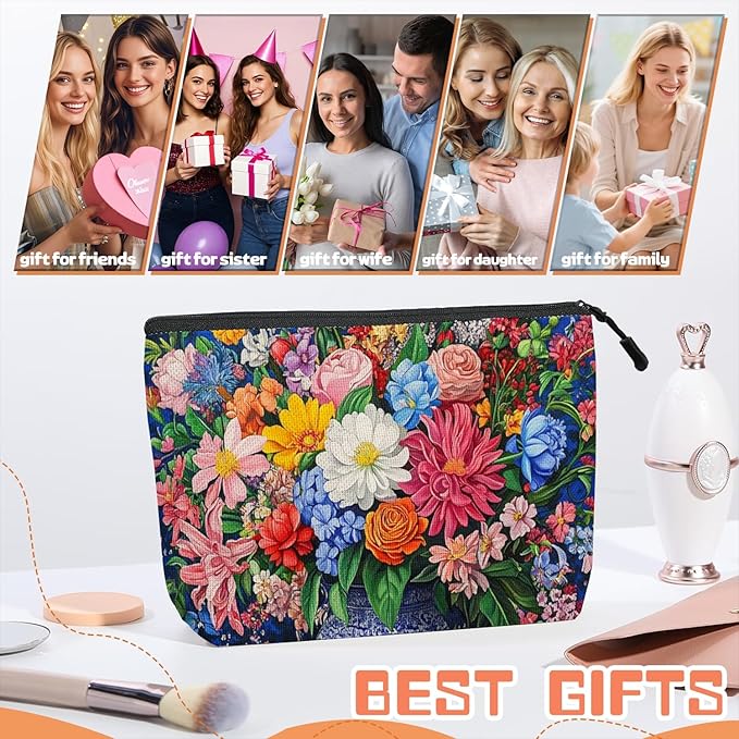 Cosmetic Bags Travel Makeup Toilet Case Waterproof Pouch for Women Girls 6.7X9.45inches - Bouquet of Flowers