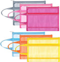 6 Pack Mesh Zipper Pouch Bags, Double Layer Nylon Pouch with Handle for Office Travel Organization (Multicolor, A5)