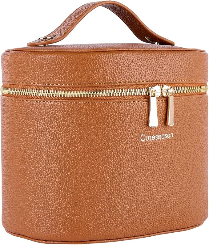 Makeup Bag, Toiletry Bag with Removable Zippered Inner Pocket, Portable Cosmetic Bag, Makeup Organizer for WomanTravel Make up Case (Light Brown)