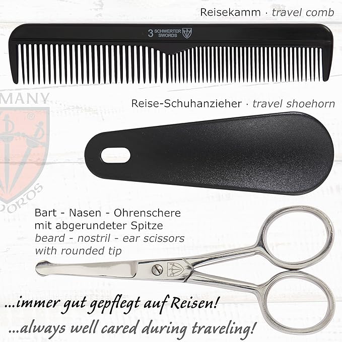 3 Swords Germany – brand quality 10 piece manicure pedicure grooming kit set for professional finger & toe nail care tweezers file clipper fashion leather case in gift box, Made by 3 Swords (7797)