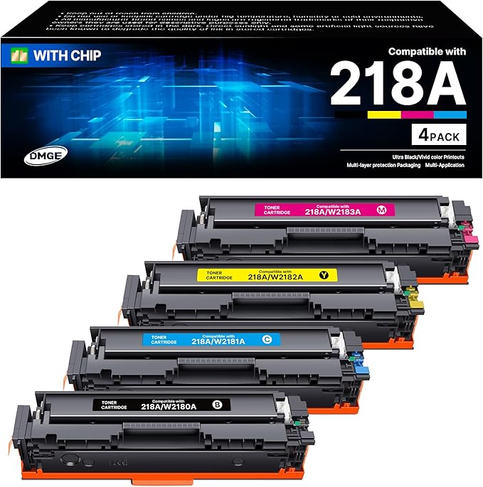 218A 4 Pack High Yeild( with chip) Replacement for HP 218A Toner Cartridges to use with HP Color Laserjet Pro MFP 3301fdw 3301sdw Pro 3201dw M454dwSeries Printer (4 Pack)