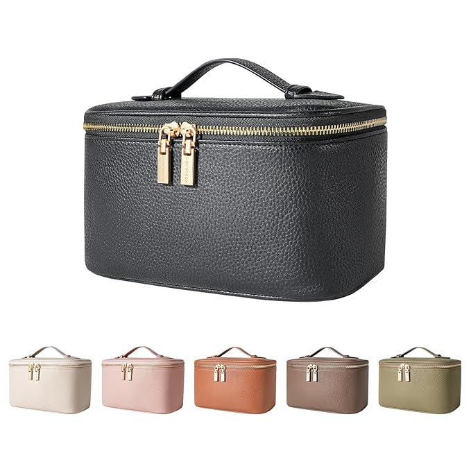 Cosmetic Bag,ROWNYEON Makeup Bag,Portable Makeup Train Case,Travel Toiletry Bag Case Organizer for Women,Black