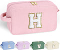 YOOLIFE Small Makeup Bag - Personalized Gifts Monogram Makeup Pouch Pink Corduroy Cute Makeup Bag Cosmetic Bag Make Up Bag Birthday Gifts for Teen Girls Women Her Wife Girlfriend Gifts Pink Letter H
