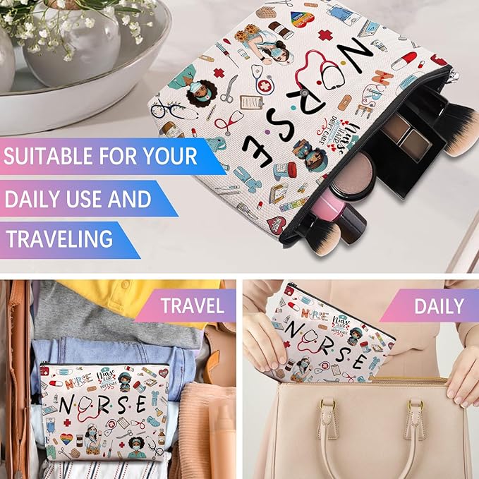 Nurse Makeup Bag - Cool Nursing Gift for Women, Graduation, Emergency Room ICU - Zipper Cosmetic Bag for Appreciation