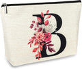 Initial A-Z Personalized Floral Makeup Bag, Monogrammed Birthday Gifts for Women Mom, Mothers Day Christmas Gift Ideas for Best Friend, Bride Bridesmaid, Her, Grandma, Small Travel Cosmetic Bag (B)